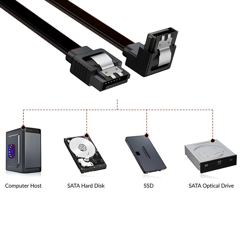 JacobsParts SATA Cable 5 Pack SATA III 6Gbps 90 Degree Right Angle with Locking Latch 18 Inches for HDD SSD - Black - Image 4